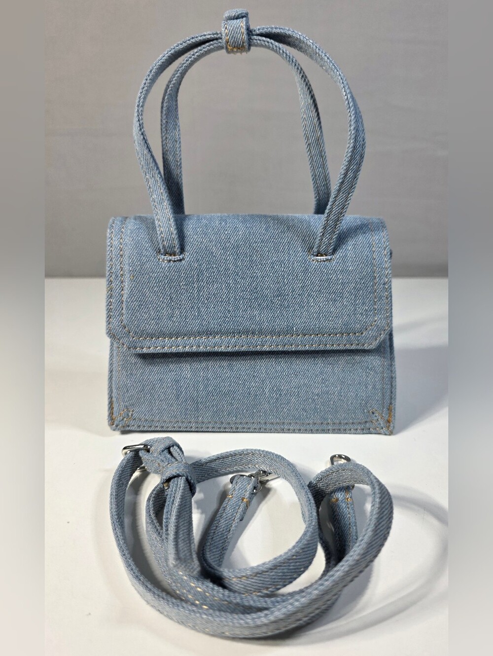 ZARA Light Blue Denim Small Shoulder Bag Detachable Strap Top Handle